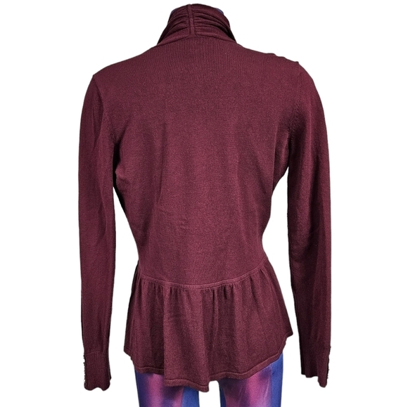 White House Black Market Maroon Peplum Open Front Cardigan Sweater Women's Small - Picture 5 of 8